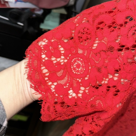 Express, size M, coral red turtleneck lace crop top. - Picture 3 of 5